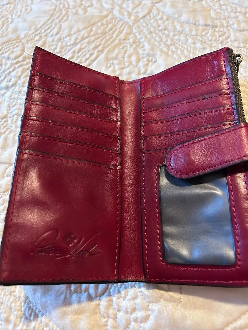Patricia Nash Burgundy Leather Snap and Zip Wallet